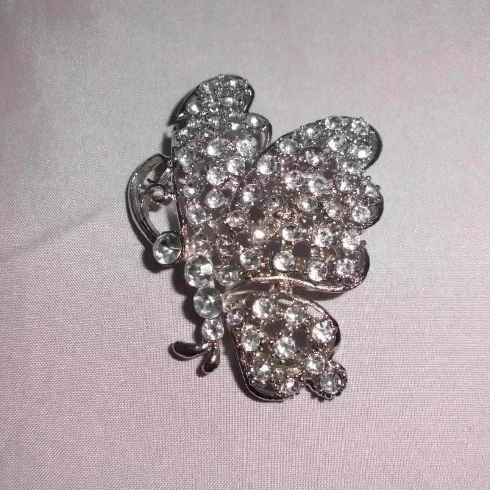 Silver Clear Plastic Rhinestone Butterfly